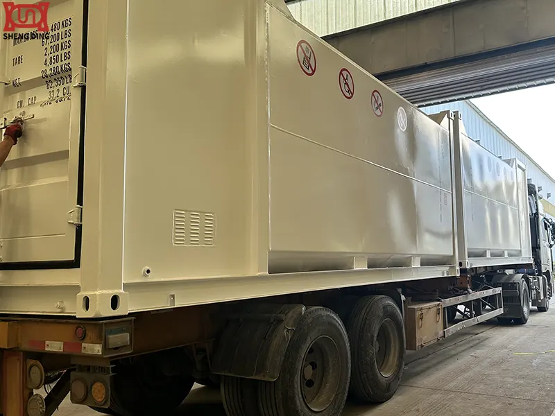 Loading Skid-Mounted Fuel Stations for Shipment to Africa Loading Skid-Mounted Fuel Stations for Shipment to Africa