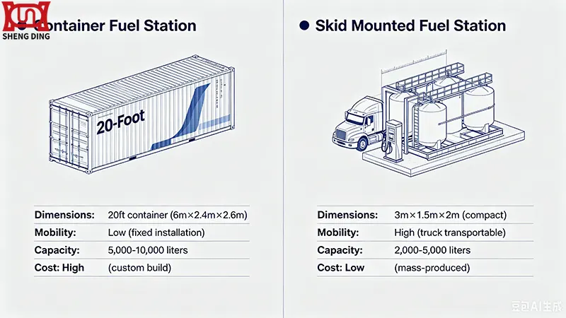 Container Fuel Station vs Skid Mounted Fuel Station - Side by Side Comparison