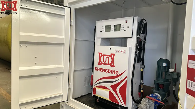 Enclosed Interior of a Container Fuel Station with Lockable Doors