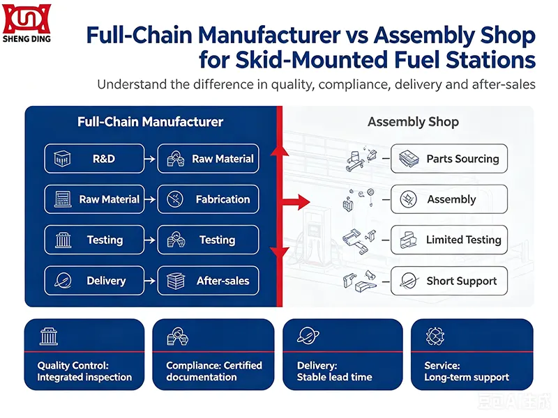 Full-Chain Manufacturer vs Assembly Shop for Skid-Mounted Fuel Stations Full-Chain Manufacturer vs Assembly Shop for Skid-Mounted Fuel Stations