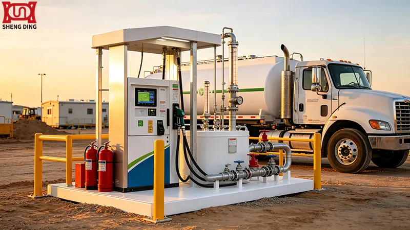 Skid-mounted fuel station with digital fuel management system at remote construction camp Skid-mounted fuel station with digital fuel management system at remote construction camp