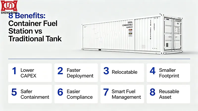 8 benefits of container fuel station over traditional storage tanks including lower cost rapid deployment mobility and security 8 benefits of container fuel station over traditional storage tanks including lower cost rapid deployment mobility and security