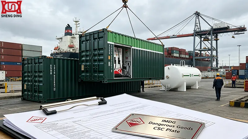 IMDG dangerous goods shipping documentation and CSC plate for skid-mounted fuel station ocean freight compliance IMDG dangerous goods shipping documentation and CSC plate for skid-mounted fuel station ocean freight compliance