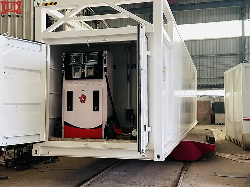 Importing mobile fuel stations at port with container fuel station on ship