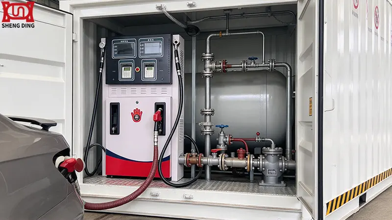 Fuel dispensing system inside container fuel station with pump and nozzle Fuel dispensing system inside container fuel station with pump and nozzle