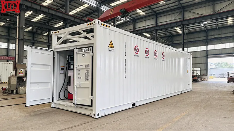 Container fuel station exterior with self bunded tank inside Container fuel station exterior with self bunded tank inside